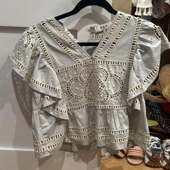 Sea New York Light Gray Lace Blouse - Picture 3 of 4